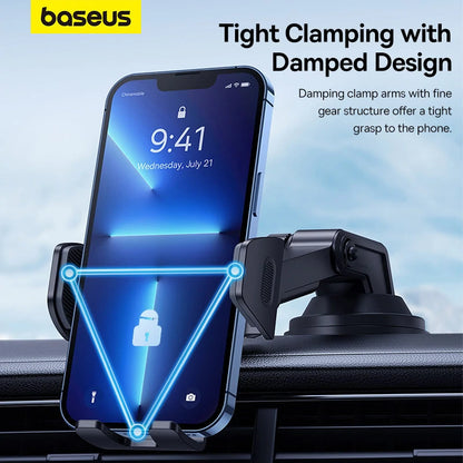 Baseus UltraControl Go Series Clamp-Type Car Phone Holder Car Dashboard/Window Mount Stand with Strong Suction Cup & Damping Clamp Arms for iPhone 12 13 14 14 Pro for Huawei Mate50 for Samsung Galaxy S23 for Redmi K60