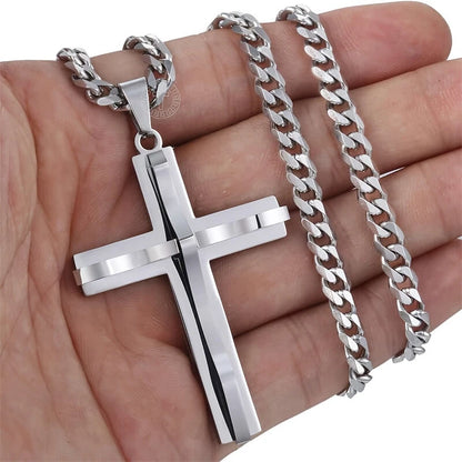 Cross Pendant Necklaces For Men Women Golden Silvery Stainless Steel Charm Chain Male Hip Hop Jewelry