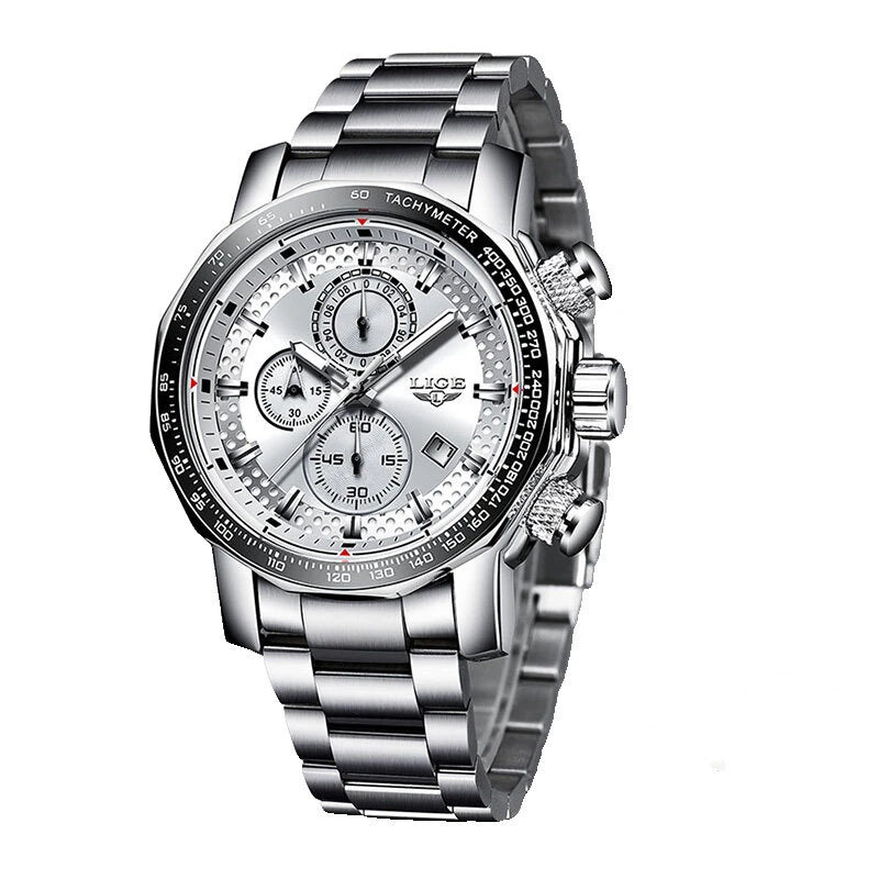 LIGE Men's Sport Watches Big Dial Chronograph Watches Multifunctional Business Casual Quartz Watch Mens Waterproof Chronograph Wristwatches