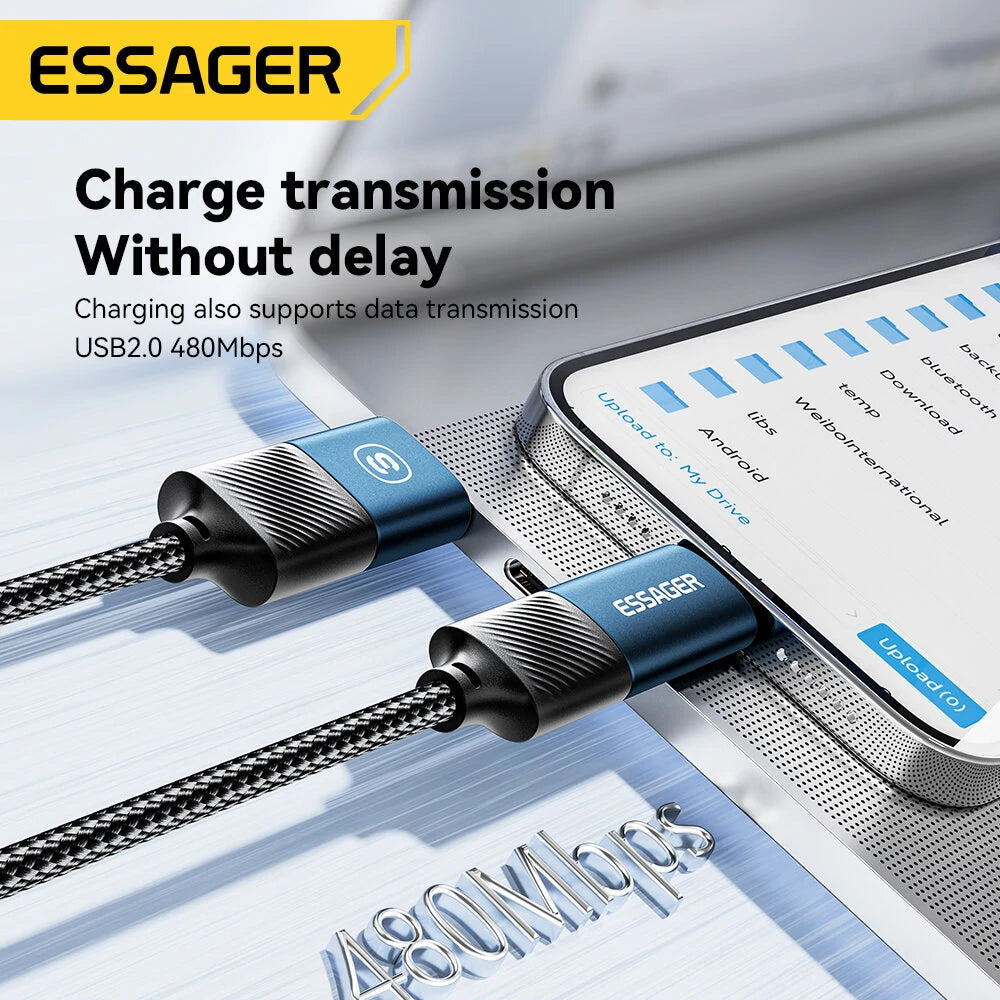 ESSAGER ES-X49 3A 65W USB-A/Type-C to Type-C/iP Cable Fast Charging Data Transmission Copper Core Line 1M Long for iPhone 15 14 13 for Huawei Mate60 Pro for Samsung Galaxy Z Flip4 for Xiaomi 13pro