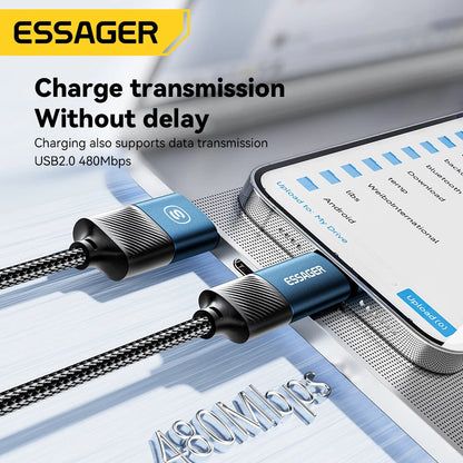 ESSAGER ES-X49 3A 65W USB-A/Type-C to Type-C/iP Cable Fast Charging Data Transmission Copper Core Line 1M Long for iPhone 15 14 13 for Huawei Mate60 Pro for Samsung Galaxy Z Flip4 for Xiaomi 13pro