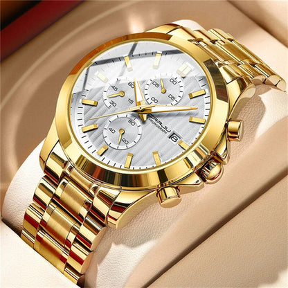 CRRJU Men's Business Watch, Solid Stainless Steel Multi-function Chronograph Waterproof Watch