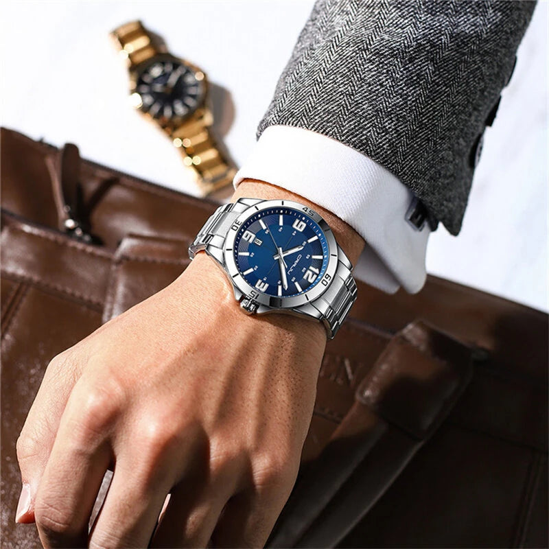 CRRJU Luxury Men's Business Watches Fashion Stainless Steel Quartz Watches Auto Date Luminous Steel Bracelet Wristwatch