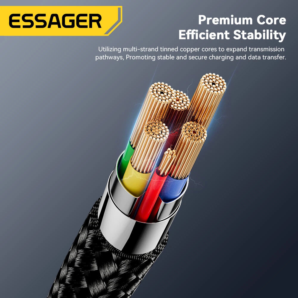 ESSAGER ES-X60 3A USB-A to Type-C Cable QC3.0 AFC FCP Fast Charging Data Transmission Copper Core Line 1M/2M Long for iPhone 16 15 15 Plus for Huawei Mate XT for Samsung Galaxy Z Flip6 for Xiaomi MIX Fold4