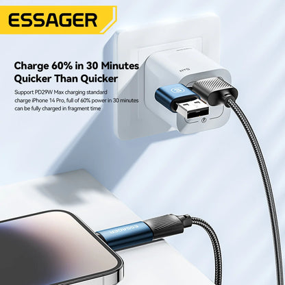 ESSAGER ES-X49 3A 65W USB-A/Type-C to Type-C/iP Cable Fast Charging Data Transmission Copper Core Line 1M Long for iPhone 15 14 13 for Huawei Mate60 Pro for Samsung Galaxy Z Flip4 for Xiaomi 13pro