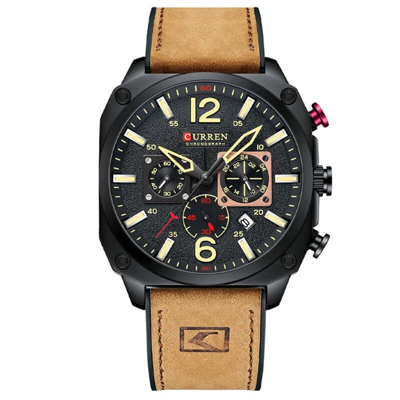 CURREN Men Sports Watches Multi-function Chronograph Quartz Watch Luminous Waterproof Calendar Wristwatch