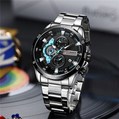 CURREN Fashion Men Stainless Steel Strap Quartz Watch Multi-function Chronograph Waterproof Wristwatch Fine Business Casual Men's Watches