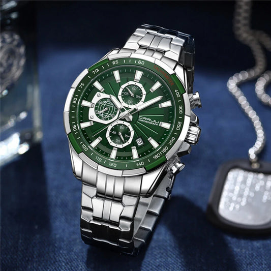 CRRJU Business Men's Watches Fashion Luxury Stainless Steel Quartz Watches Waterproof Chronograph Multifunctional Watches