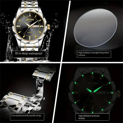 AIYISHI Men Watches Luxury Brand Luminous Waterproof Business Watch Stainless Steel Strap Quartz Watch