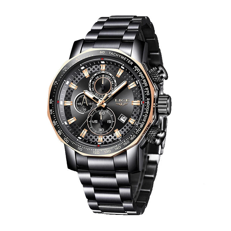 LIGE Men's Sport Watches Big Dial Chronograph Watches Multifunctional Business Casual Quartz Watch Mens Waterproof Chronograph Wristwatches