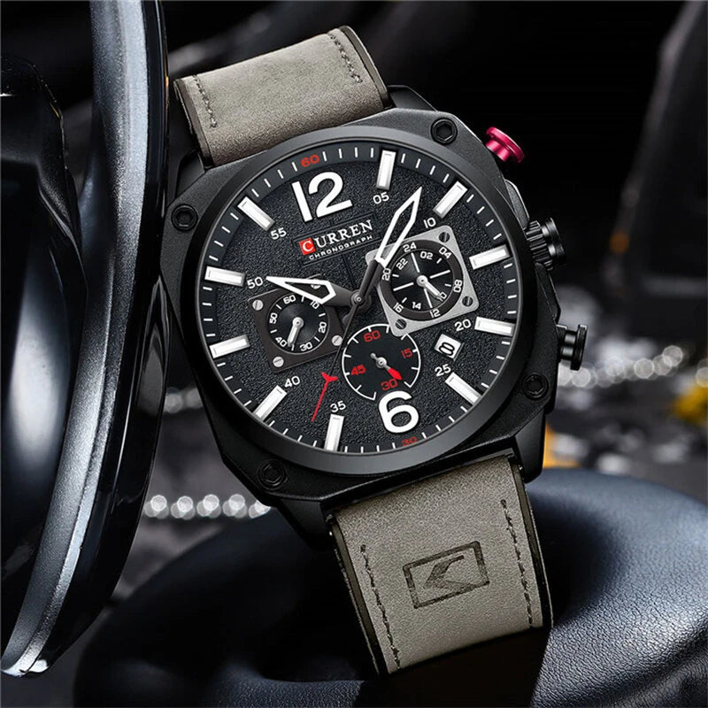 CURREN Men Sports Watches Multi-function Chronograph Quartz Watch Luminous Waterproof Calendar Wristwatch