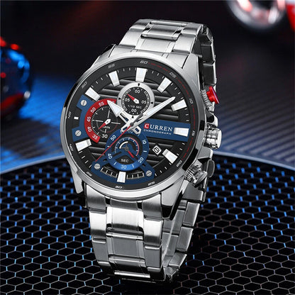 CURREN Chronograph Men's Business Sports Quartz Watch Casual Fashion Analog Calendar Wrist Watch Date Watch