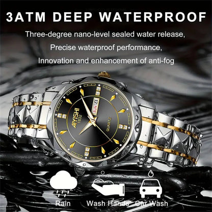 AIYISHI Men Watches Luxury Brand Luminous Waterproof Business Watch Stainless Steel Strap Quartz Watch