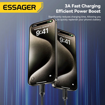 ESSAGER ES-X60 3A USB-A to Type-C Cable QC3.0 AFC FCP Fast Charging Data Transmission Copper Core Line 1M/2M Long for iPhone 16 15 15 Plus for Huawei Mate XT for Samsung Galaxy Z Flip6 for Xiaomi MIX Fold4