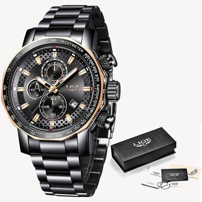 LIGE Men's Sport Watches Big Dial Chronograph Watches Multifunctional Business Casual Quartz Watch Mens Waterproof Chronograph Wristwatches