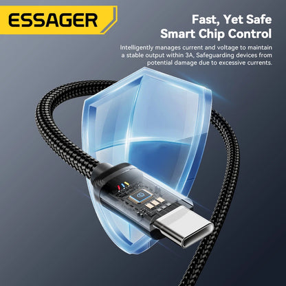 ESSAGER ES-X60 3A USB-A to Type-C Cable QC3.0 AFC FCP Fast Charging Data Transmission Copper Core Line 1M/2M Long for iPhone 16 15 15 Plus for Huawei Mate XT for Samsung Galaxy Z Flip6 for Xiaomi MIX Fold4