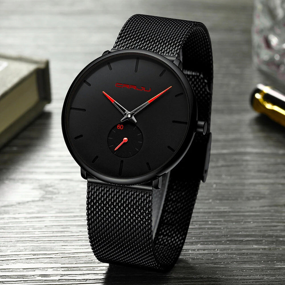 CRRJU Watches Men Simple Dial Bright Needle Wristwatch Waterproof Male Round Fashion Quartz Watch with a Box, Ideal Choice for Gifts