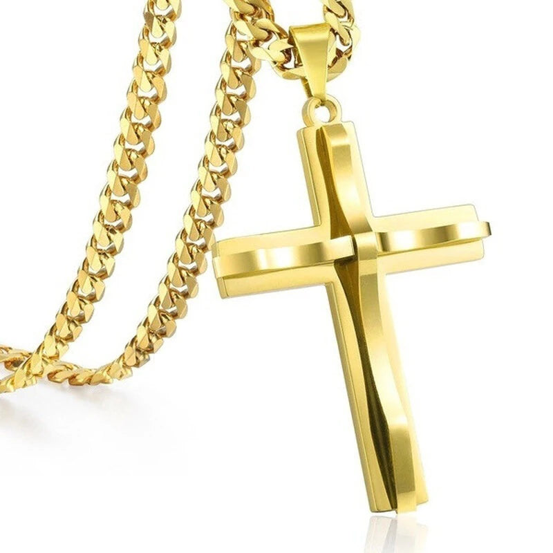 Cross Pendant Necklaces For Men Women Golden Silvery Stainless Steel Charm Chain Male Hip Hop Jewelry