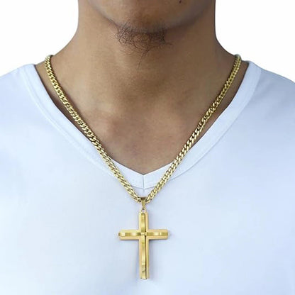 Cross Pendant Necklaces For Men Women Golden Silvery Stainless Steel Charm Chain Male Hip Hop Jewelry