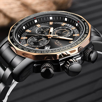 LIGE Men's Sport Watches Big Dial Chronograph Watches Multifunctional Business Casual Quartz Watch Mens Waterproof Chronograph Wristwatches