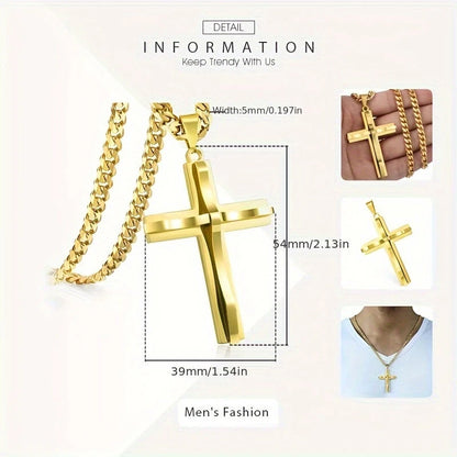 Cross Pendant Necklaces For Men Women Golden Silvery Stainless Steel Charm Chain Male Hip Hop Jewelry