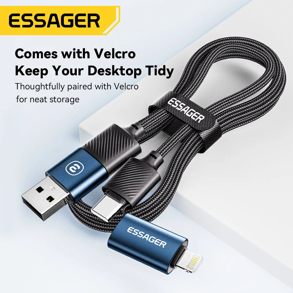 ESSAGER ES-X49 3A 65W USB-A/Type-C to Type-C/iP Cable Fast Charging Data Transmission Copper Core Line 1M Long for iPhone 15 14 13 for Huawei Mate60 Pro for Samsung Galaxy Z Flip4 for Xiaomi 13pro