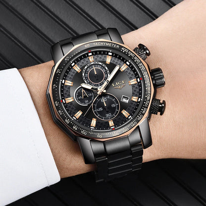 LIGE Men's Sport Watches Big Dial Chronograph Watches Multifunctional Business Casual Quartz Watch Mens Waterproof Chronograph Wristwatches