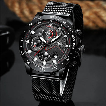 CRRJU Mens Multi-function Six-hand Chronograph Watch Fashion Sport Watches with Date Display Waterproof Quartz Wristwatches Men Watches