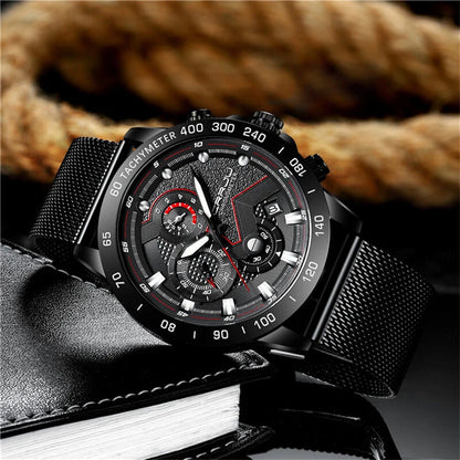 CRRJU Mens Multi-function Six-hand Chronograph Watch Fashion Sport Watches with Date Display Waterproof Quartz Wristwatches Men Watches