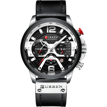 CURREN Chronograph Men Watch Casual Sports Fashion Calendar Analog Genuine Leather Wrist Watch