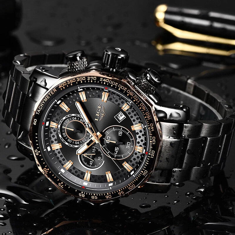 LIGE Men's Sport Watches Big Dial Chronograph Watches Multifunctional Business Casual Quartz Watch Mens Waterproof Chronograph Wristwatches