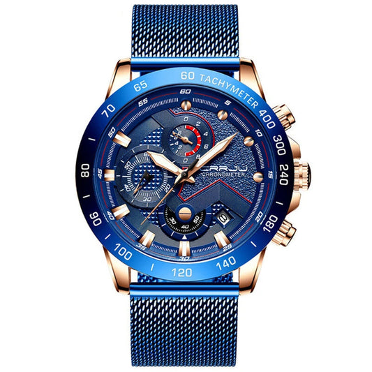 CRRJU Mens Multi-function Six-hand Chronograph Watch Fashion Sport Watches with Date Display Waterproof Quartz Wristwatches Men Watches