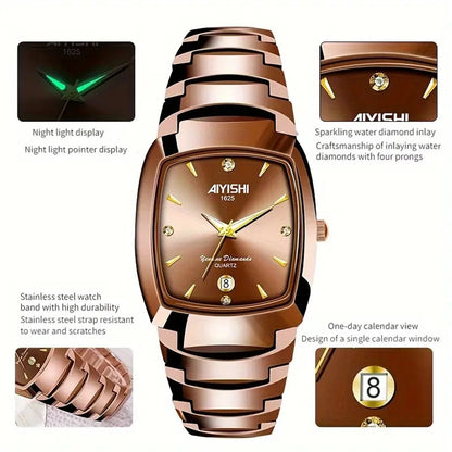 AIYISHI Men Business Casual Watch Steel Strap Quartz Watch Comfy Square Watches Luxury Brand Date Luminous Waterproof Wrist Watch