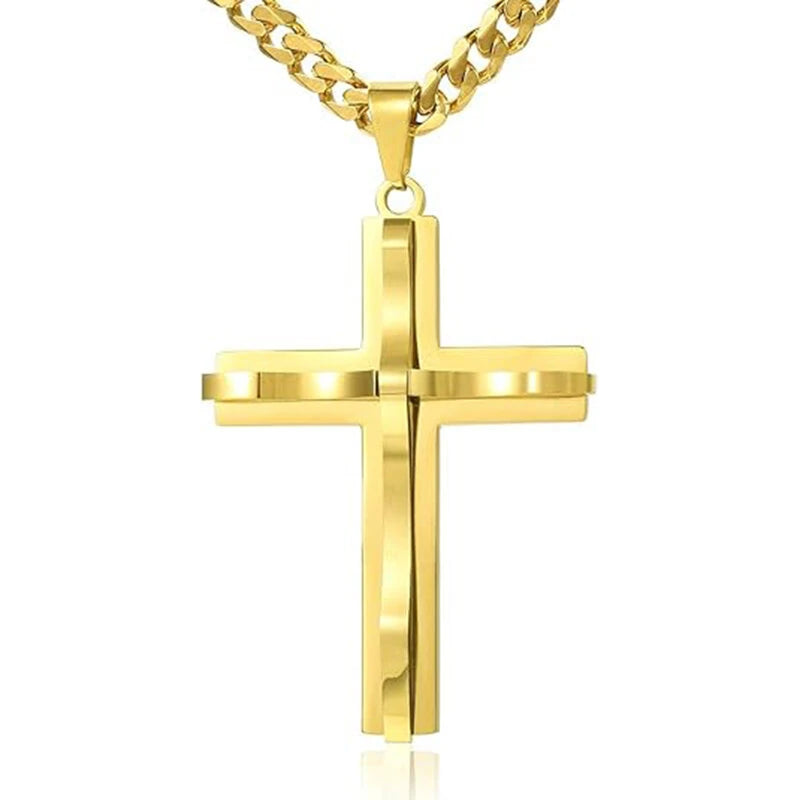 Cross Pendant Necklaces For Men Women Golden Silvery Stainless Steel Charm Chain Male Hip Hop Jewelry